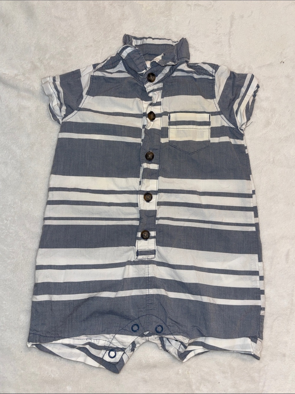 (3 for$10) carters Striped Short Sleeve Button-Front Baby Romper - Blue & White